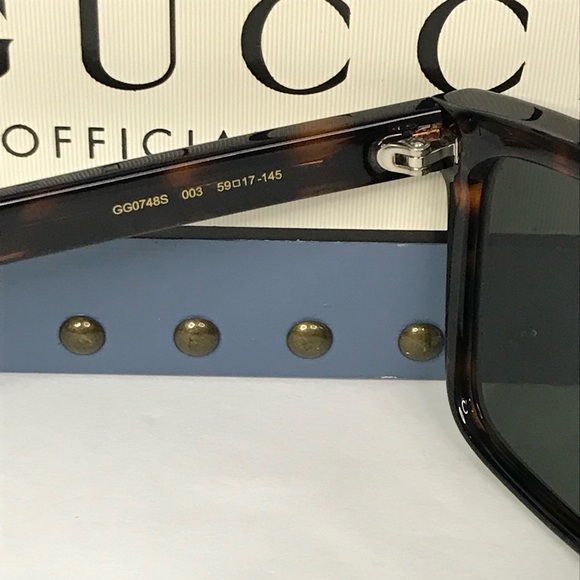 💯 - New Authentic GUCCI GG0748S 003 Tortoise Green Sunglasses - Picture 10 of 13